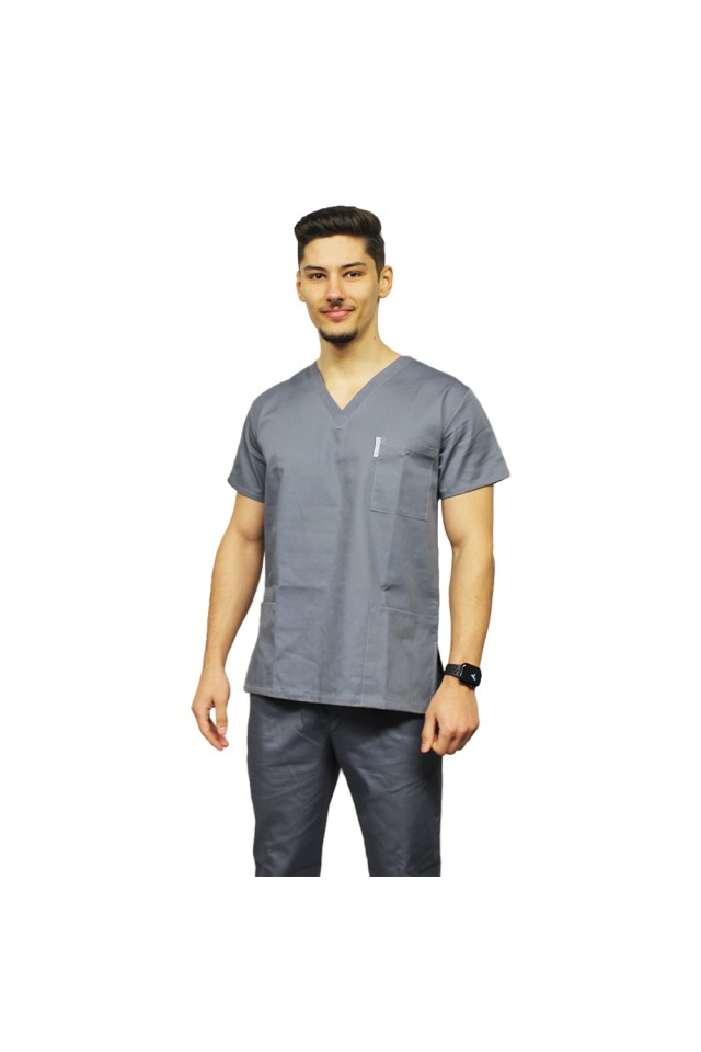 Uniforma de lucru barbati gri cu pantaloni cu snur si elastic in talie