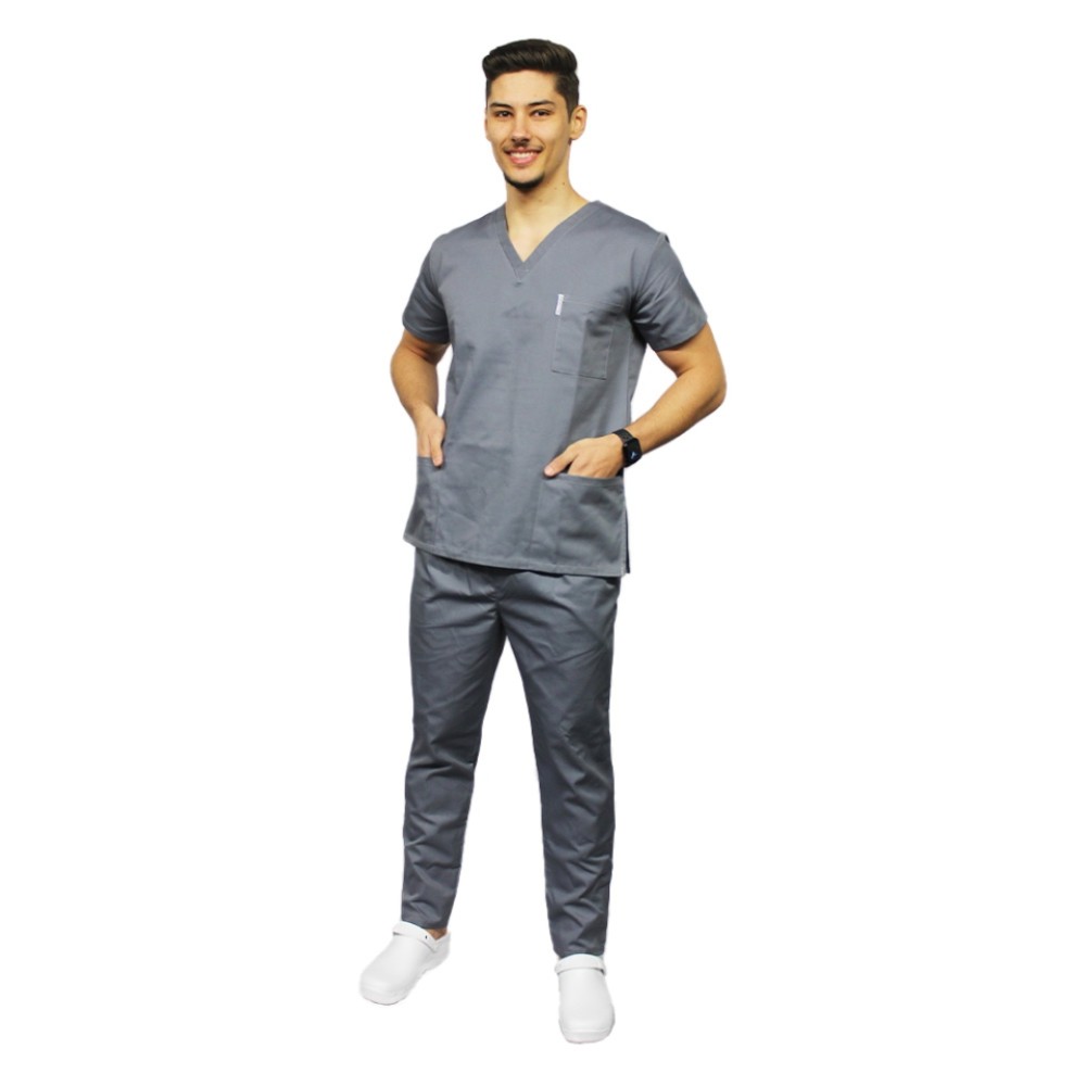 Uniforma de lucru barbati gri cu pantaloni cu snur si elastic in talie