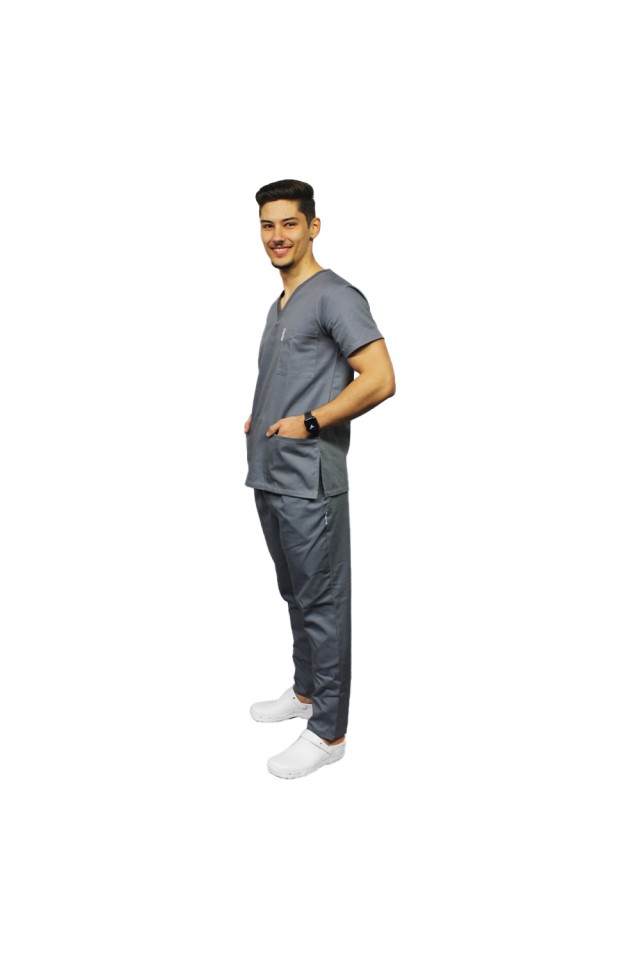 Uniforma de lucru barbati gri cu pantaloni cu snur si elastic in talie