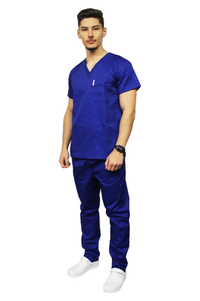 Uniforma de lucru barbati albastru cu pantaloni cu snur si elastic in talie