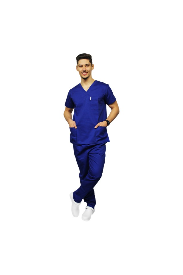 Uniforma de lucru barbati albastru cu pantaloni cu snur si elastic in talie