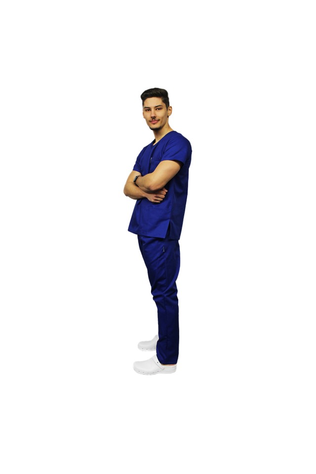 Uniforma de lucru barbati albastru cu pantaloni cu snur si elastic in talie