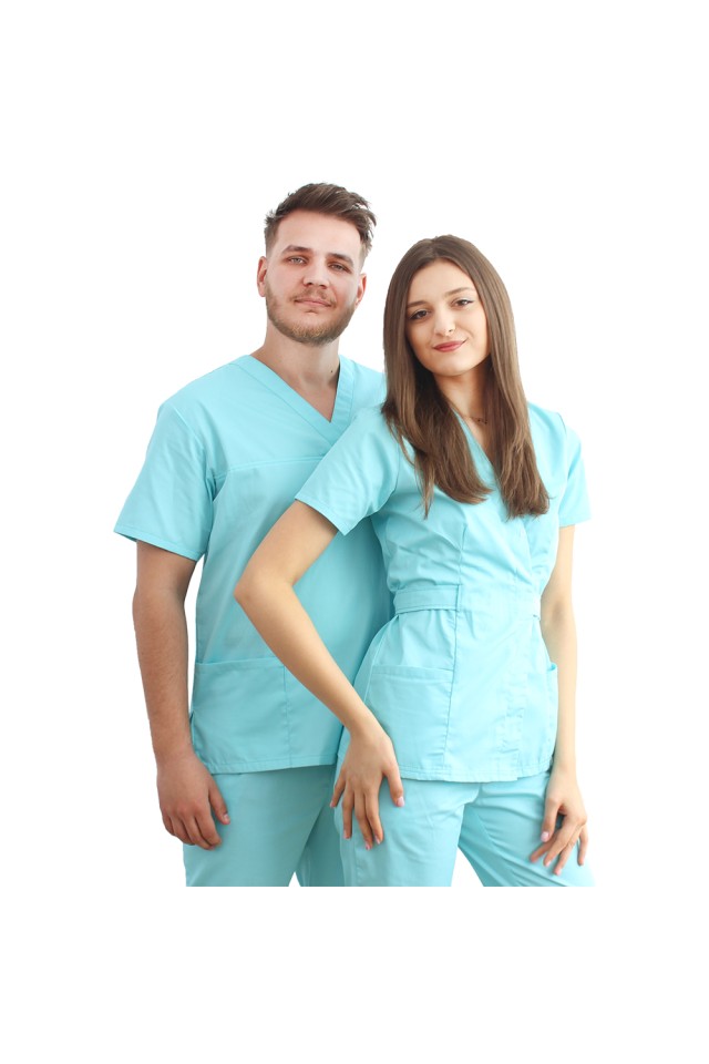 Halat pentru domeniul alimentar kimono menta cu doua buzunare aplicate