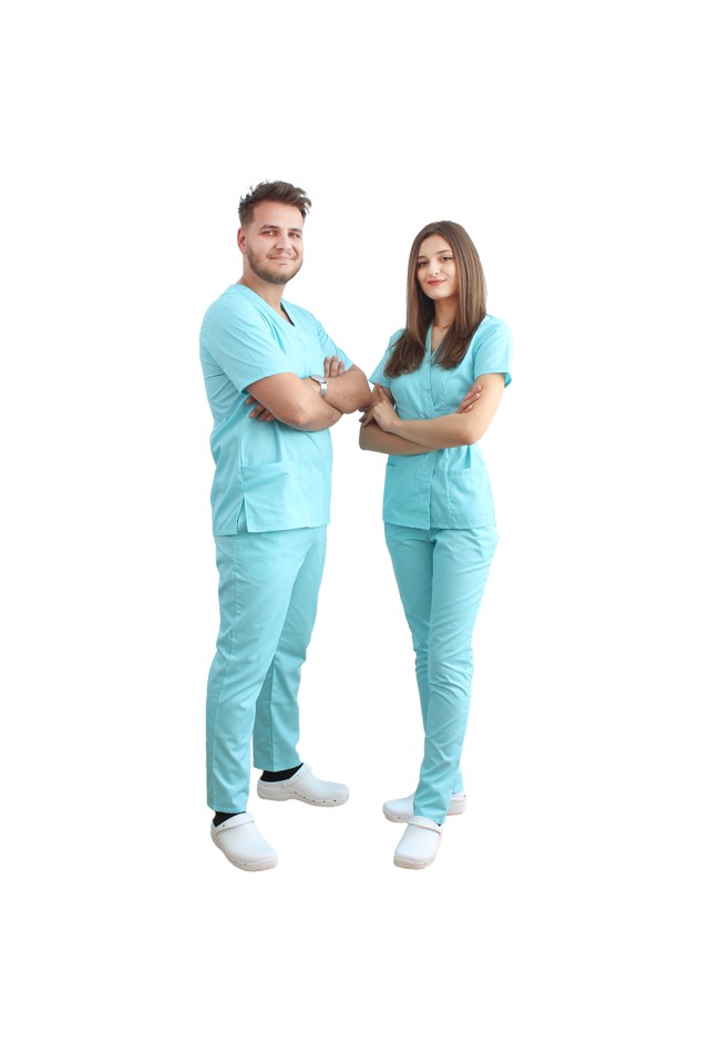 Halat pentru domeniul alimentar kimono menta cu doua buzunare aplicate