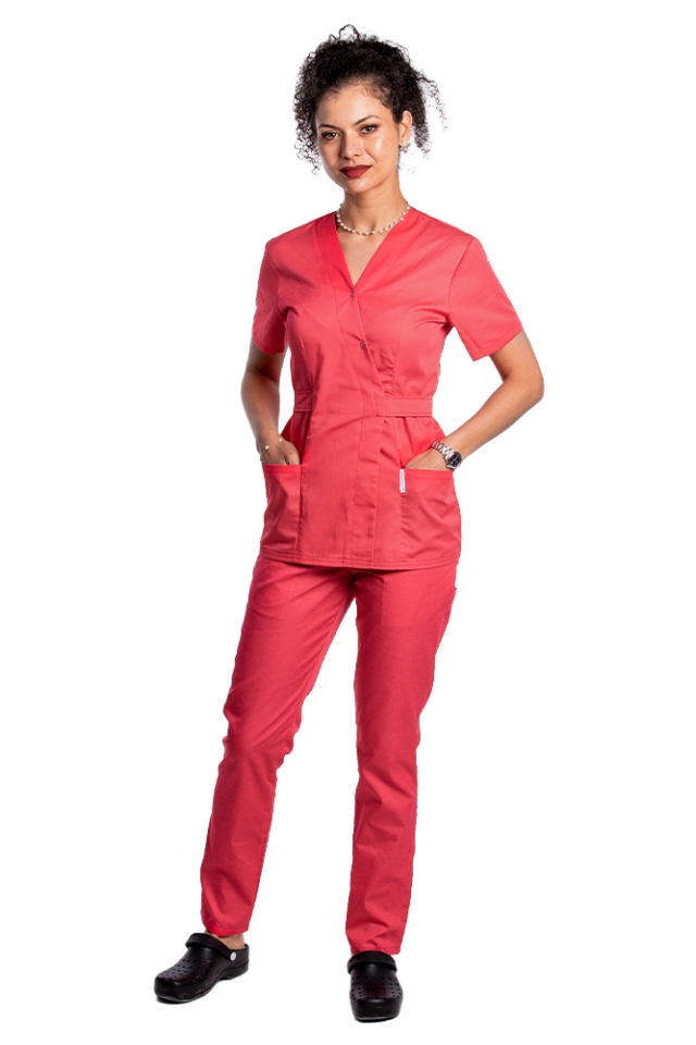 Costum receptionera ciclam, cu bluza tip kimono si pantaloni ciclam cu elastic