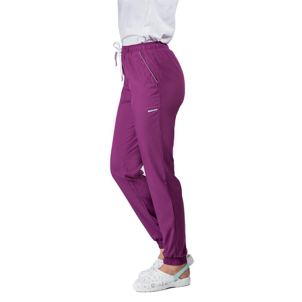 Costum estetica dama elastic magenta, cu bluza kimono cu paspol alb si pantaloni tip jogger