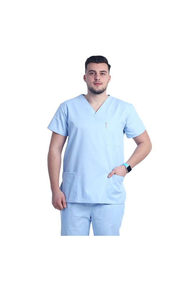 Uniforma de lucru barbati bleu cu pantaloni cu snur si elastic in talie