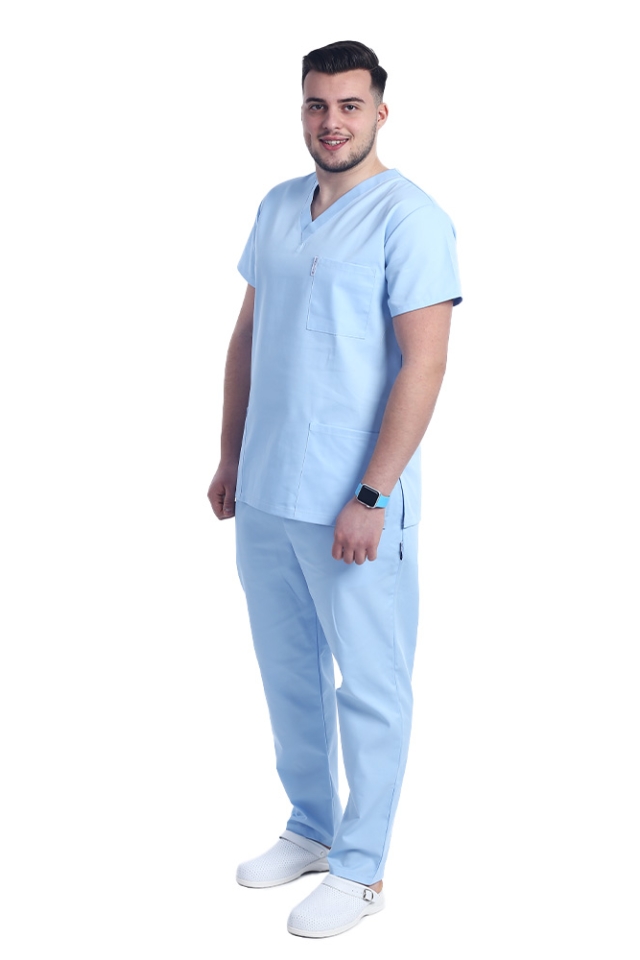 Uniforma de lucru barbati bleu cu pantaloni cu snur si elastic in talie