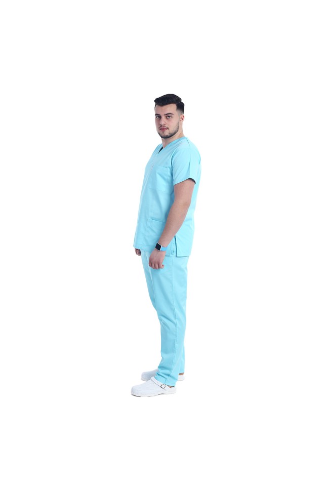 Uniforma de lucru barbati, culoare menta cu pantaloni cu snur si elastic in talie