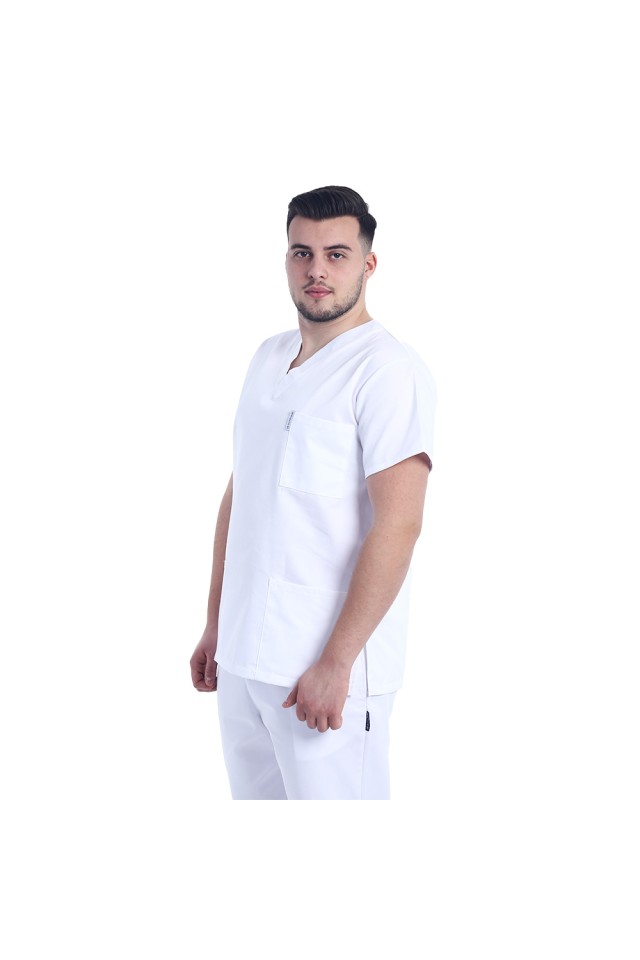 Uniforma de lucru barbati alb cu pantaloni cu snur si elastic in talie