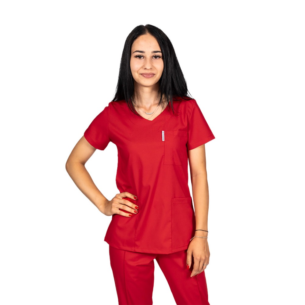 Tricou cu elastan de dama,cambrat, rosu, model in U