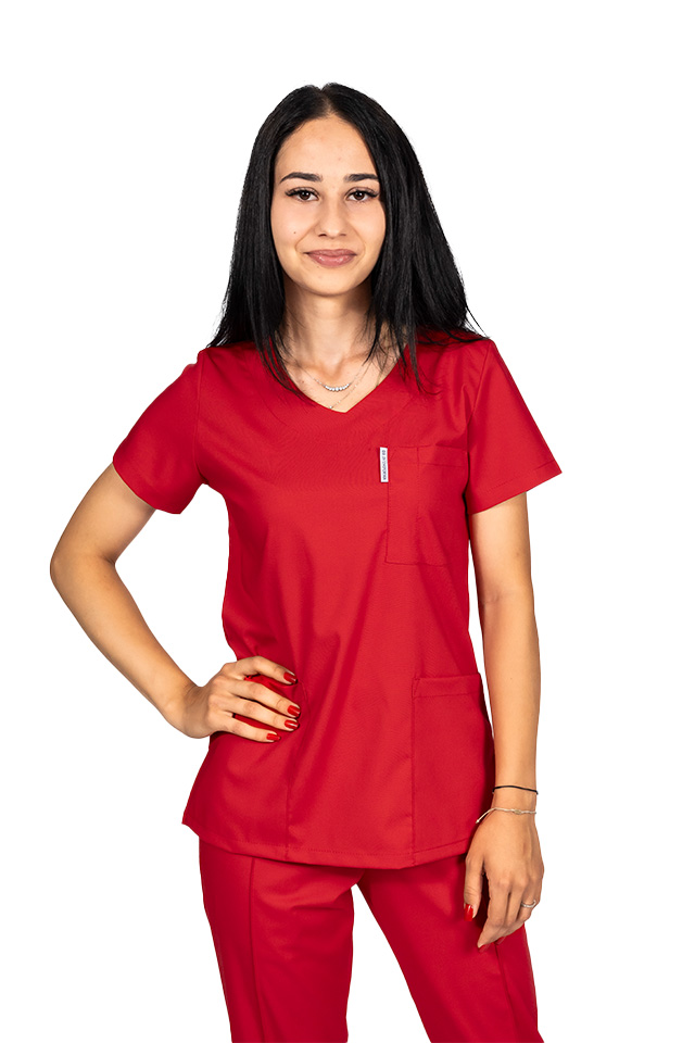 Tricou cu elastan de dama,cambrat, rosu, model in U