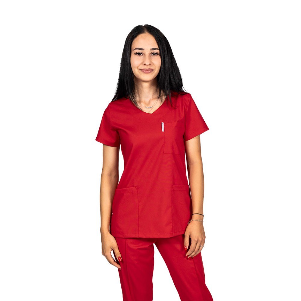 Tricou cu elastan de dama,cambrat, rosu, model in U