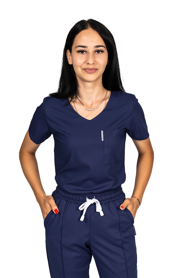 Tricou cu elastan de dama,cambrat, bleumarin, model in U