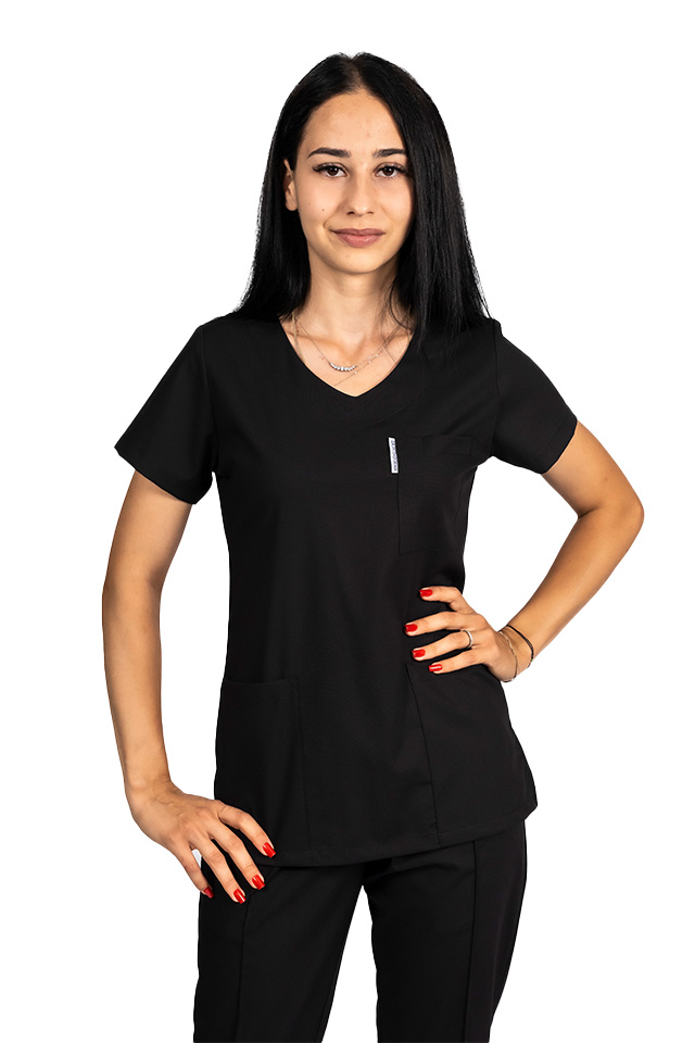 Tricou cu elastan de dama,cambrat, negru, model in U