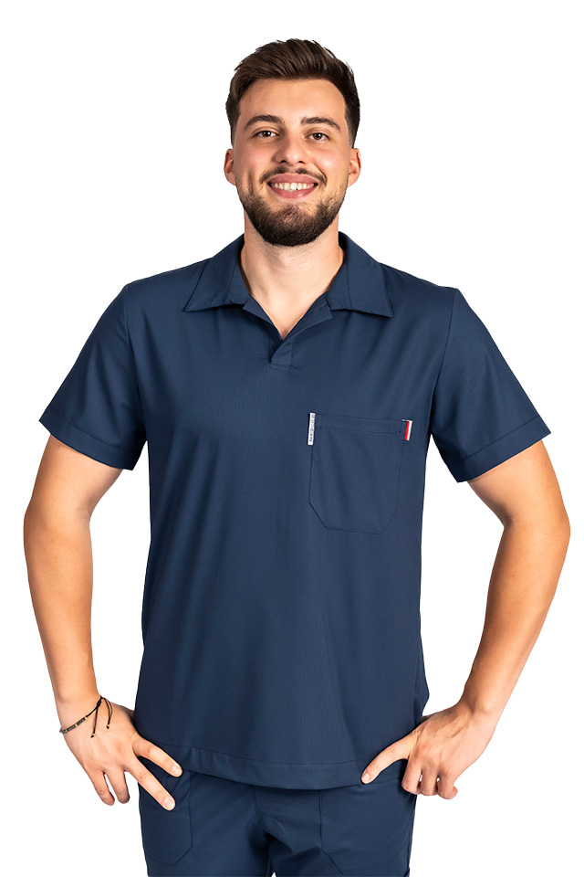Tricou cu elastan polo barbati bleumarin, model in V