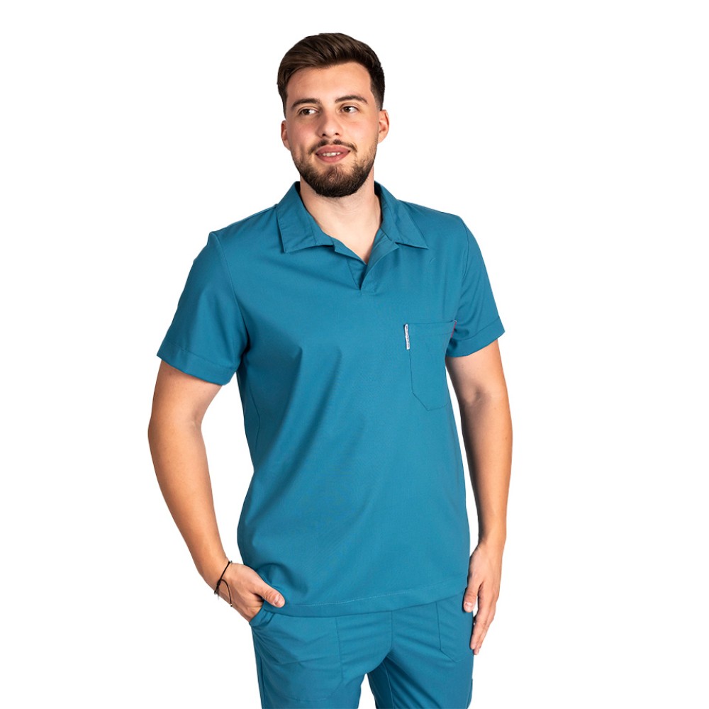 Tricou cu elastan polo barbati aqua, model in V