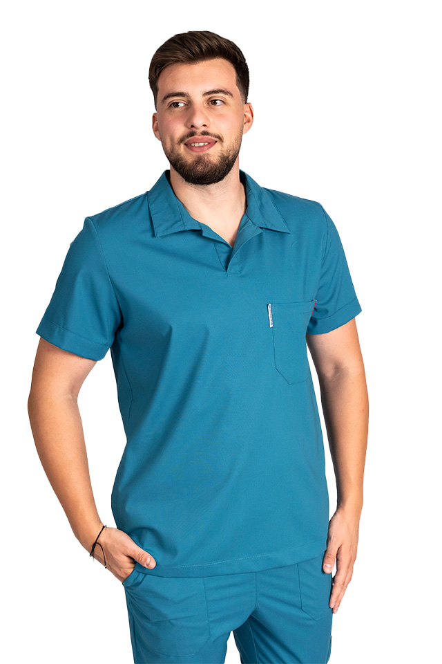 Tricou cu elastan polo barbati aqua, model in V