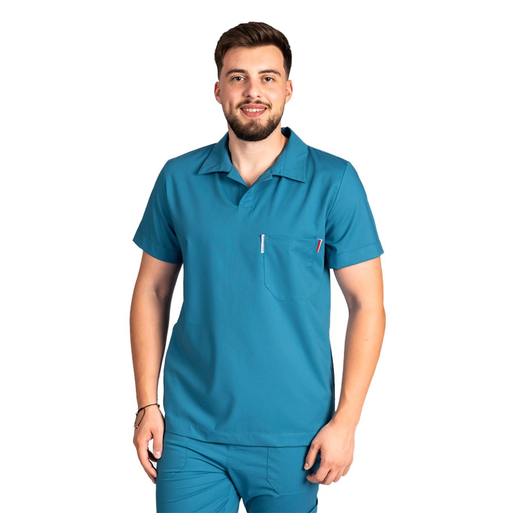 Tricou cu elastan polo barbati aqua, model in V