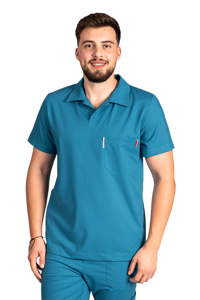 Tricou cu elastan polo barbati aqua, model in V