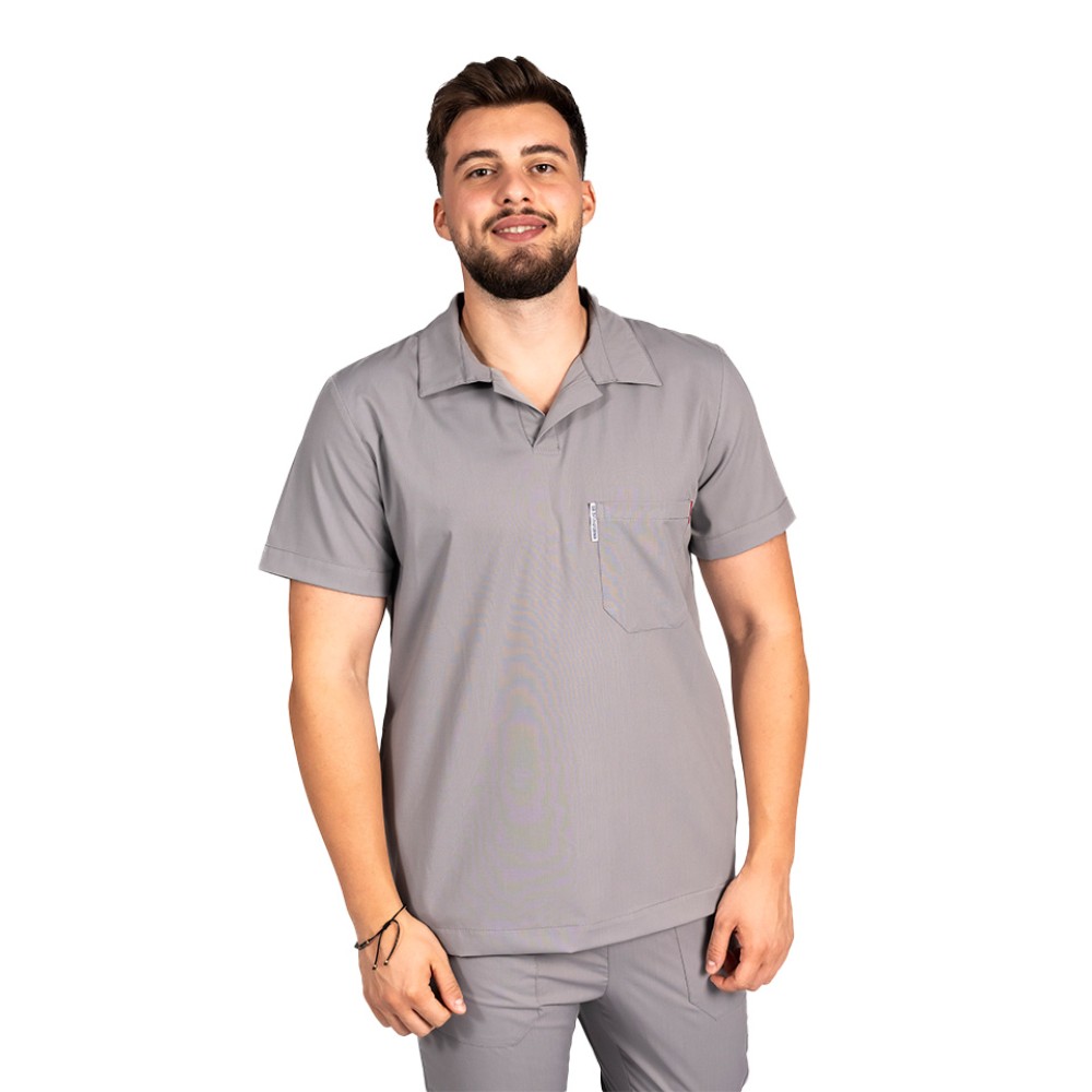 Tricou cu elastan polo barbati gri, model in V