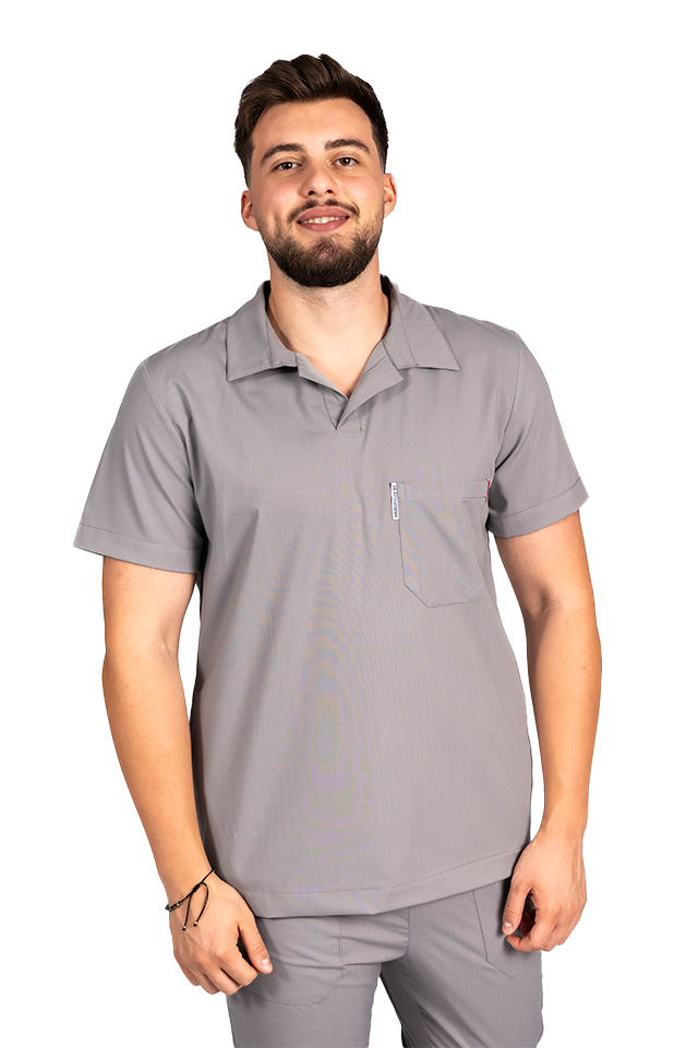 Tricou cu elastan polo barbati gri, model in V