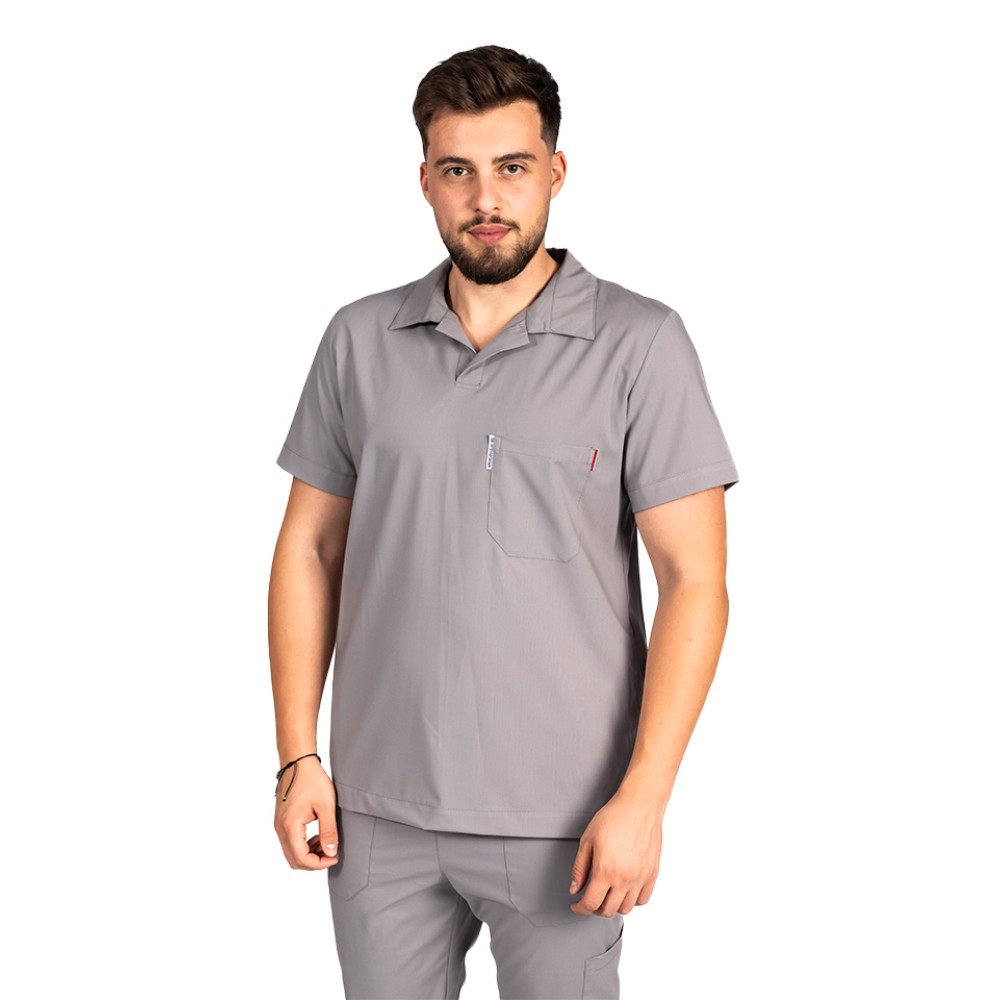 Tricou cu elastan polo barbati gri, model in V