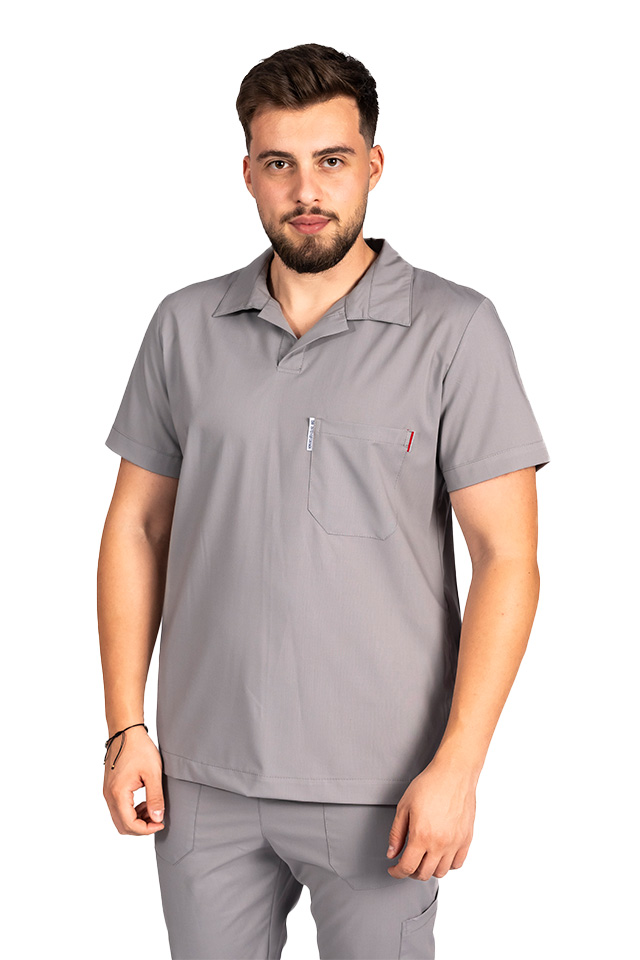 Tricou cu elastan polo barbati gri, model in V
