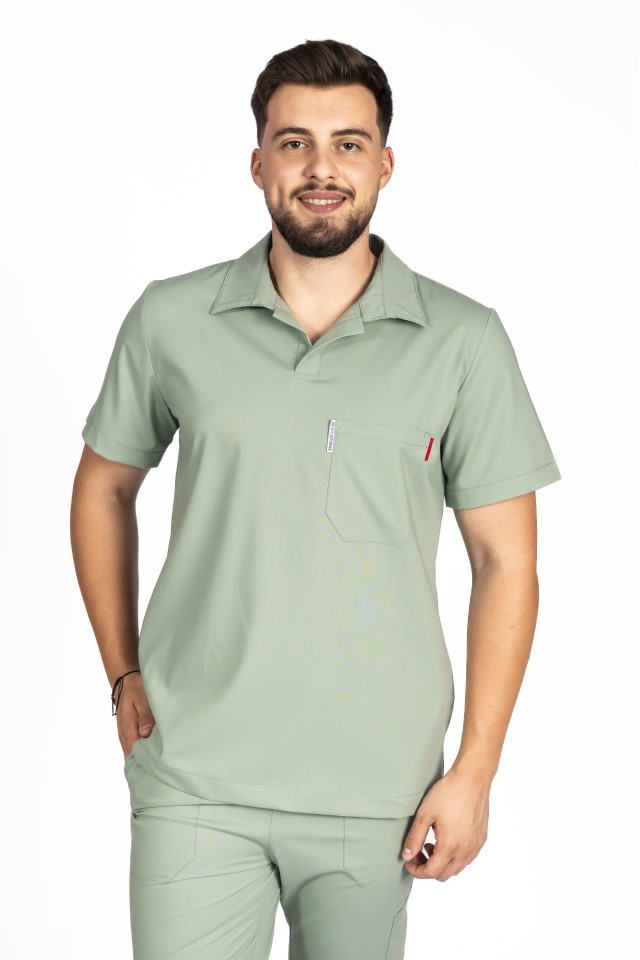 Tricou cu elastan polo barbati olive, model in V
