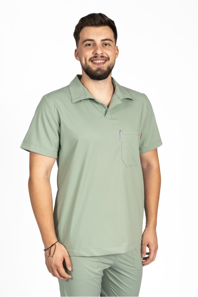 Tricou cu elastan polo barbati olive, model in V