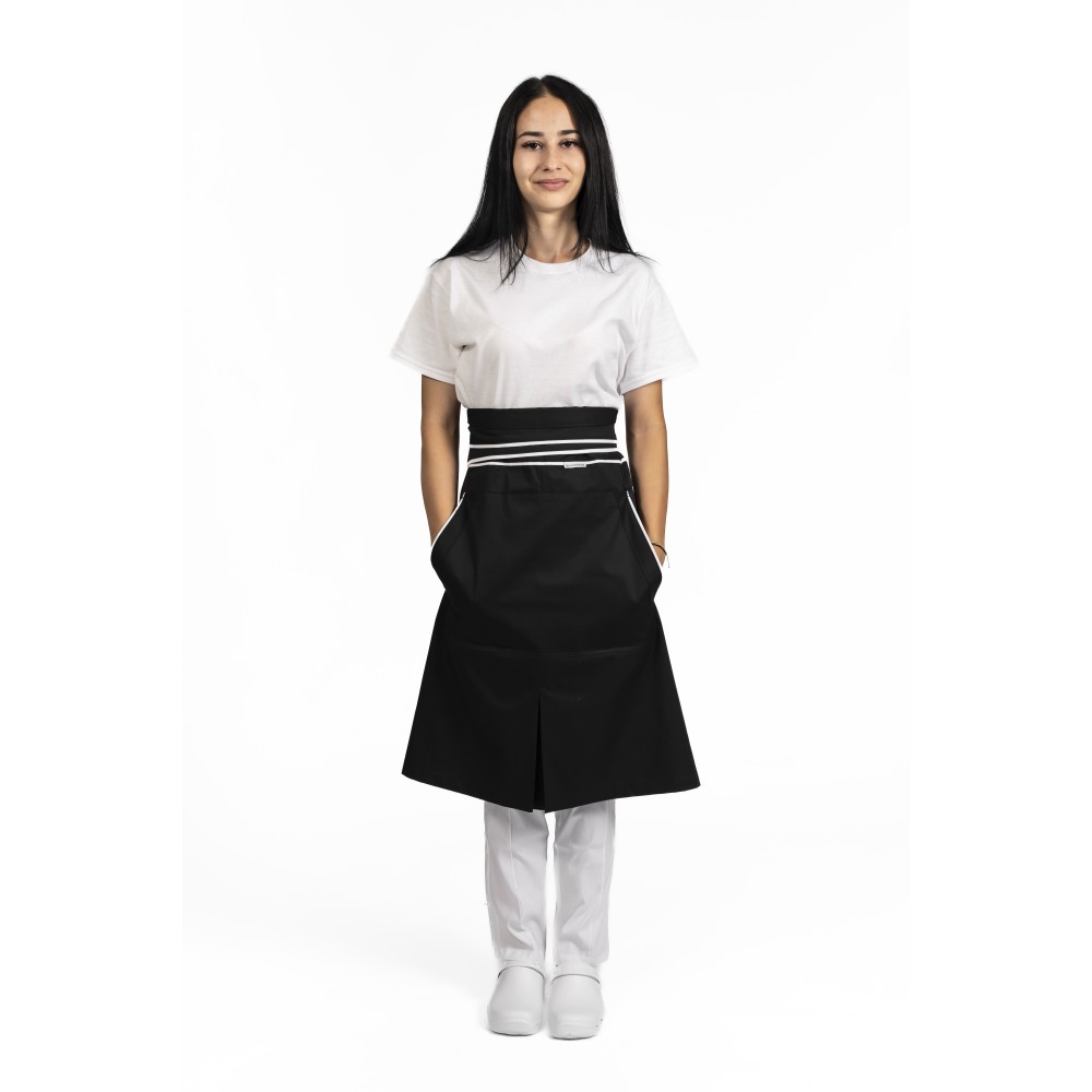 Sort de bucatarie Professional, Negru cu snur alb Sort de bucatarie Professional, Negru cu snur alb