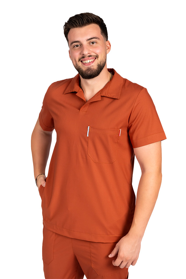 Tricou cu elastan polo barbati caramel, model in V