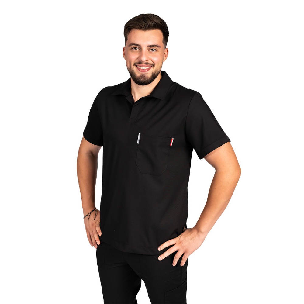 Tricou cu elastan polo barbati negru, model in V