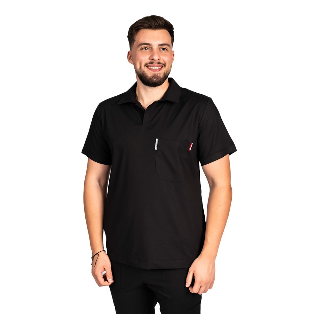 Tricou cu elastan polo barbati negru, model in V