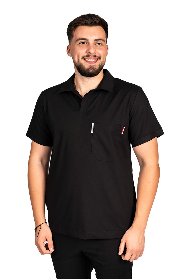 Tricou cu elastan polo barbati negru, model in V