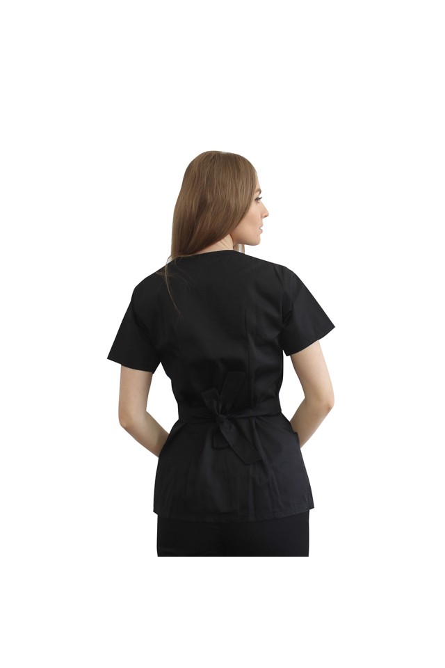 Halat pentru domeniul alimentar kimono negru cu doua buzunare aplicate