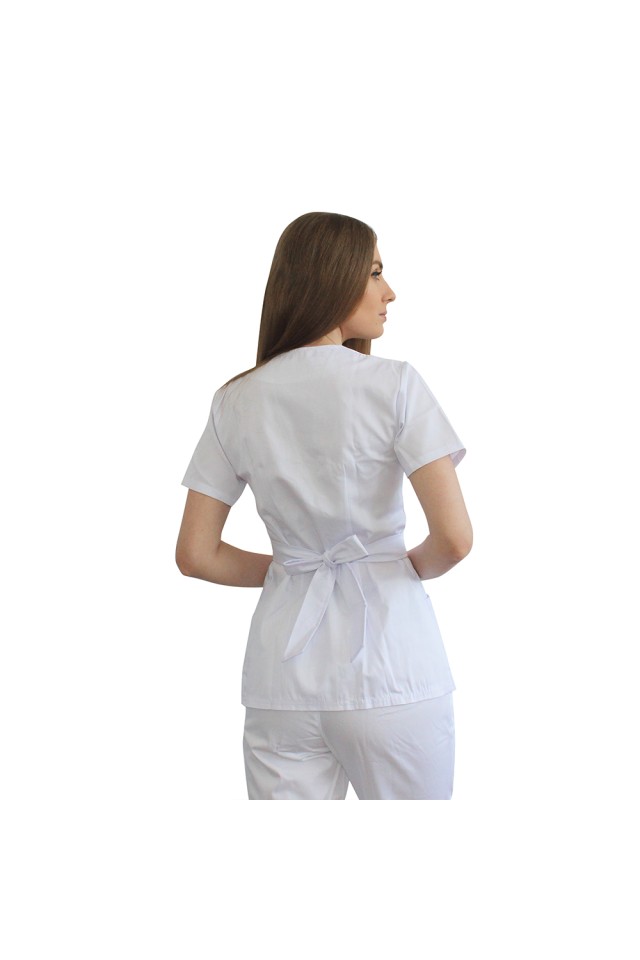 Halat pentru domeniul alimentar kimono alb cu doua buzunare aplicate