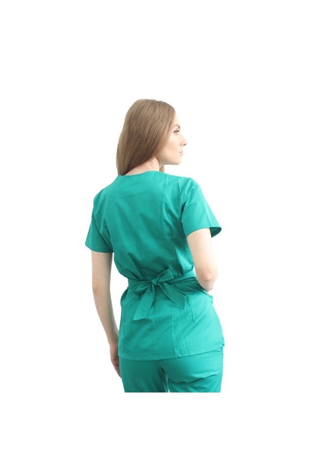 Halat pentru domeniul alimentar kimono verde cu doua buzunare aplicate