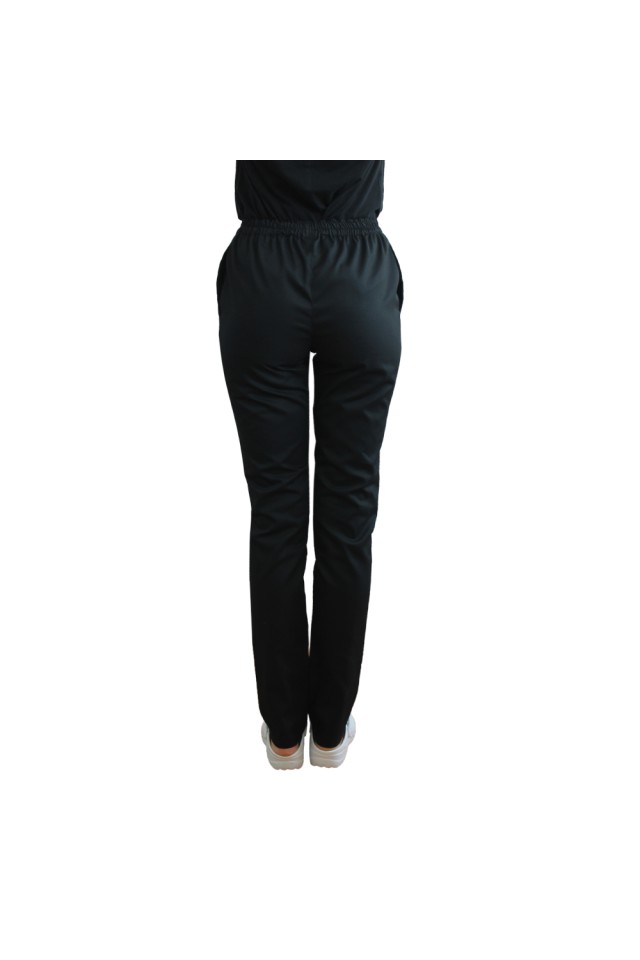 Pantaloni de lucru negri cu elastic si doua buzunare laterale