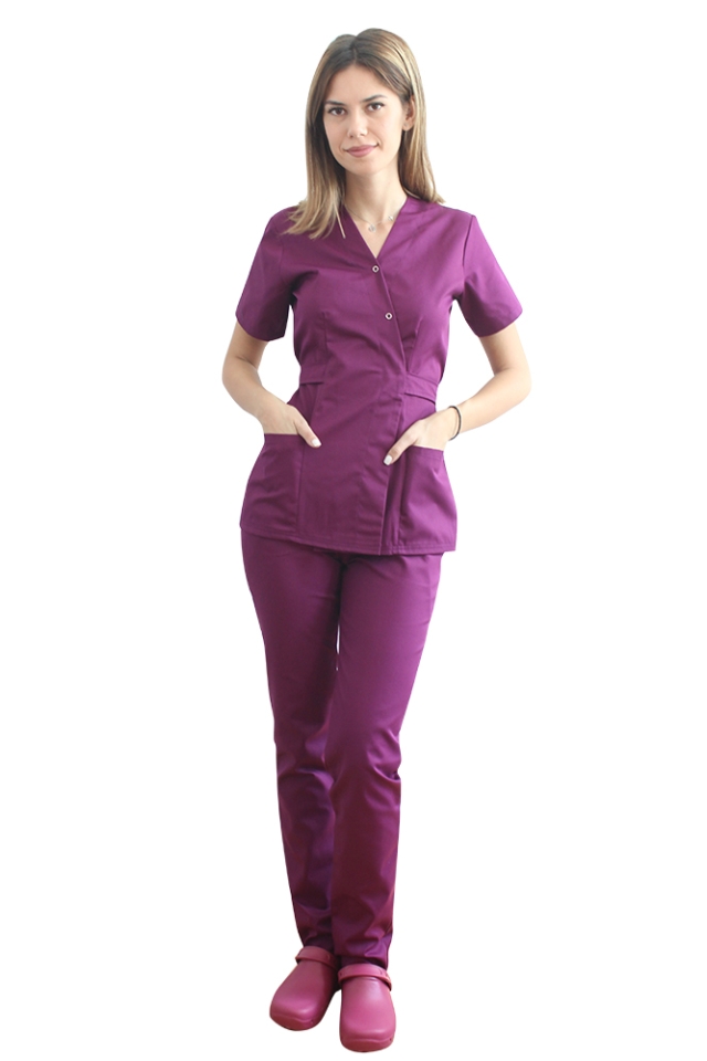 Costum receptionera visina, cu bluza tip kimono si pantaloni visina cu elastic