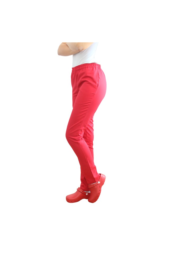 Pantaloni de lucru rosii cu elastic si doua buzunare laterale