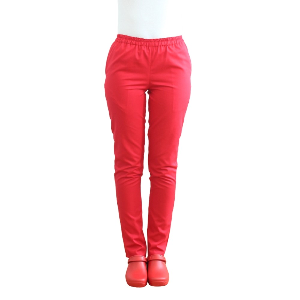 Pantaloni de lucru rosii cu elastic si doua buzunare laterale